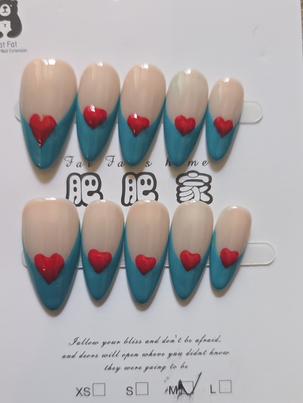 Blue & Red Heart Stiletto Press-On Nail Set - Size Med